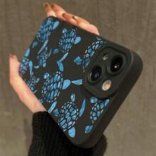 Blaue Schildkröte Muster Handyhülle Geeignet für iPhone 15 14 13 12 11 X Xs Xr Xsmax Pro Max Plus Modell Einzigartige Blaue Schildkröte Weiche Schale Kamera Vollschutz Anti-Fall 7P/8P Süße Kunst Schutzhülle - Schwarz - Übersicht 4