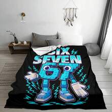 1件蓝黑撞色数码67机器人闪电图案高清数码印花毯，柔软舒适，适合午睡、沙发、家居装饰，也可作为礼物、节日礼品、床上用品。亮色9格猫咪主题设计，适合户外露营、旅行、家居装饰和办公使用。 - 彩色 - 查看 5