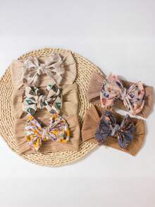 5pcs Jacquard Bow Baby Headbands, 5 Colors, Soft Elastic Infant Hair Accessories - Multicolor - View 1