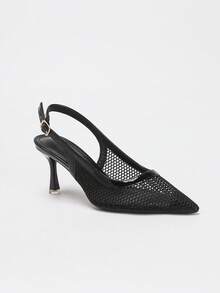 Women's Lace Mesh Kitten Heel Bridal Shoes, Pointed Toe Wedding High Heels,Summer Shoes - Black - View 1