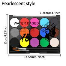 15 Colors Body Paint Set, Includes 2 Brushes, Water-Based Pigments With Rich Coverage, Easy To Clean And Non-Irritating, Ideal For Festivals, Parties, Halloween Body Art - Multicolor - View 10