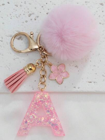 Pastel Pink Pom Pom Letter A-Z Keychain Stylish Bag Pendant & Key Ring Festive Bag Accessory Must-Have Gift For Valentine's Day/Birthday/New Year Y2K Travel Essentials