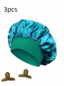 6/3 件装真丝睡帽，缎面发帽，小发夹，女士宽边高弹力帽，乔其纱睡帽，高端缎面护发帽，卷发真丝发带睡眠帽 - 彩色 - 查看 16