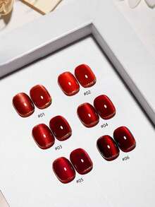 10ml/Bottle Mirror Red Crystal Cat Eye Gel Nail Polish, Winter Bestselling Red Glass Pearl Magnetic Cat Eye Gel Nail Polish, Red Manicure, Suitable For Toenails, Salon Use, Cute French Manicure, UV LED Lamp Manicure - Multicolor - View 4