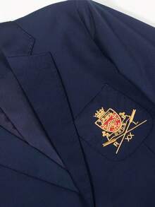 Men's Notch Lapel Beaded Embroidery Suit Jacket, British College Style Casual 2-Button Blazer - Royal Blue - View 7
