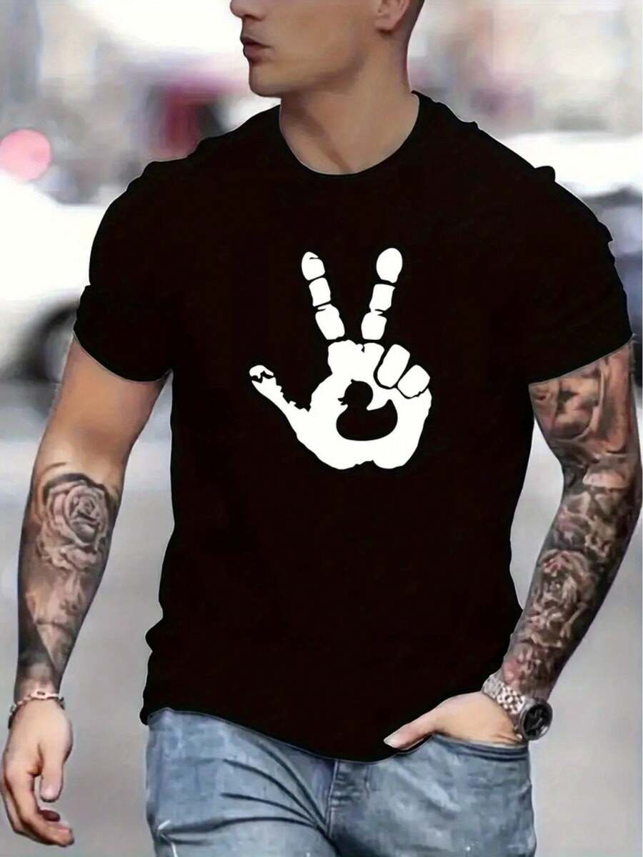 Playera Negra Hombre Diseño Paz Estilo Urbano Casual Rockera Tattoo México - Negro - Ver 1