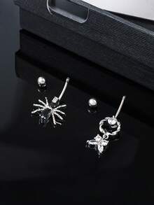 1件装不锈钢蝴蝶蜘蛛造型肚脐环，优雅休闲，适合女性日常、派对、活动佩戴。