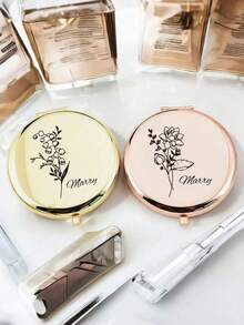 1pc Personalized Cherry Blossom Floral Letter Makeup Mirror - Custom Name Engraved, Polished Finish, Decorative Mirror, Foldable Portable Travel Mirror With Gift Box, Women's Portable Mini Mirror, Birthday, Valentine's Day, Mother's Day Gift - Multicolor - View 6