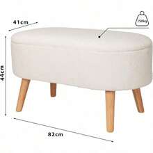 MU:4LIFE Taburete Otomano con Asiento Acolchado Tapa y Patas Reposapiés con Baúl de Gran Capacidad de Alenamiento para Sala y Recámara Tela Teddy Blanco
