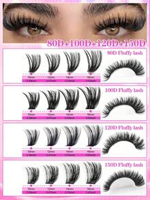 MEM 644/544/300片D型卷翘假睫毛簇，大容量DIY假睫毛嫁接套装，适合初学者，持久耐用，混合单根假睫毛款式，DIY假睫毛簇，在家轻松打造迷人双眸，美容必备，大容量假睫毛套装，适用于角色扮演、婚礼、晚宴、舞台妆容等场合。(50D/60D/80D/100D/120D/150D) - D - 查看 6