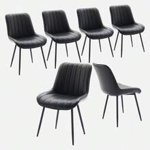 Juego de 2 sillas de Comedor de Piel sintética Negra para Cocina, Comedor, cómoda Silla Moderna de Mediados de Siglo con Patas de Metal, Silla Lateral tapizada para Sala de Estar - Negro - Ver 7