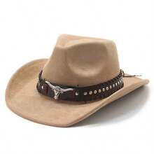 1pc Unisex Faux Suede Denim Hat, Leather Decor, New Retro Cyberpunk Boho Style Adjustable Wide Brim Cap, Fashionable Street Style, Gift For Men, Suitable For Parties, Western Themed Events, Gatherings, Cosplay, Graduation Ceremonies, Masquerade Balls, Festivals, Birthdays, Music Festivals, Hiking And More - Top Hat - View 10