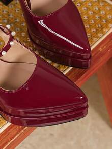 Plus Size Women's High Heels, Elegant Ladies' High Heel Shoes, Comfortable Work Pumps, Black And Burgundy Dress Shoes, Platform Heels - Burgundy - View 7