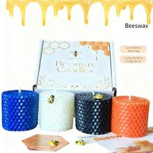 4/8支装纯蜂蜡柱状蜡烛，2 x 2英寸（约5 x 5厘米），卷状蜂巢蜂蜡蜡烛 - 无滴蜡，无烟，适用于家居装饰、派对、婚礼、晚宴、洗礼等场合。 - 彩色 - 查看 10