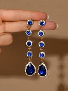 1对白色、绿色、红色、蓝色、黑色水钻装饰耳环，时尚大水滴形水晶吊坠耳环，适合女性、女孩、新娘、伴娘、婚礼派对、舞会、选美比赛等场合佩戴。 - 1512耳環 - 查看 9