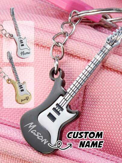 Customized Guitar Keychain, Can Be Engraved With Name, Personalized Keychain Pendant, Suitable For Music Lovers And Daily Use, Cute And Fun, A Great Choice For Spring And Birthday Gifts, Suitable For Couples And Families, Can Be Customized With Letter Design, Unisex Souvenir