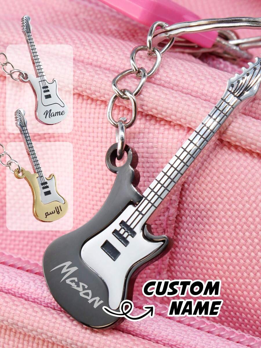 Llavero de guitarra personalizado con nombre grabado, llavero personalizado para amantes de la música, diseño de letra personalizado como recuerdo - Estilo A - Ver 1