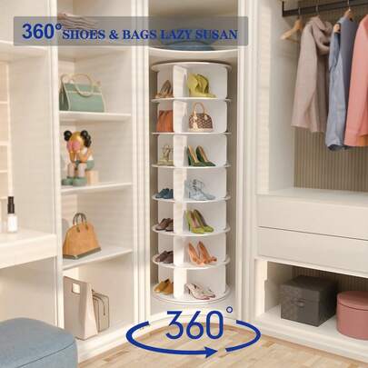 7 Tier Rotating Shoe Rack Tower, Free Standing 360° Shoe Organizer Lazy Susan, Bag Display Rack Storage Round Carousel, Neat And Elegant Shoe Storage Solution