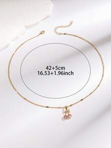 1pc Women/Girls Pendant Necklace With Shiny Cubic Zirconia Small Cherry Heart Charm, Minimalist & Elegant, Suitable For Daily Wear And Gift - Multicolor - View 3