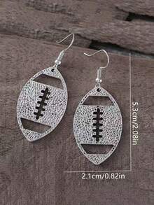一对独特的镀银足球/橄榄球吊坠耳环，锌合金材质，复古优雅女士运动配饰 - 銀色 - 查看 2