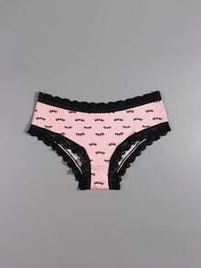 Dircho 6条装可爱深色蕾丝低腰三角裤，月亮、星星、趣味印花、睫毛、甜甜圈图案，丝滑舒适女士三角裤 - 彩色 - 查看 6