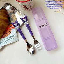 3pcs Stainless Steel Cutlery Set (Knife, Fork, Chopsticks) With Storage Box, Featuring Cute Kuromi, My Melody And Cinnamon Roll Designs By Sanrio Hello Kitty. Suitable For Family Dining, Picnics, School Supplies, Lunch Box Accessories, Office Supplies. Includes Chopsticks, Spoon And Fork. Perfect Gift (Official Licensed Product). Adorable Cartoon Stainless Steel Portable Cutlery Set, Suitable For Children, Students And Outdoor Travel.