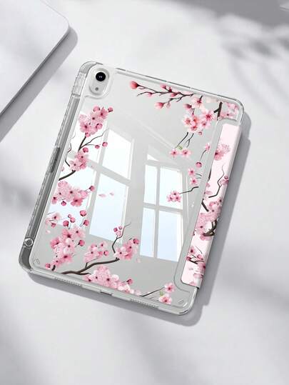 Sakura Pattern Tablet Protective Case, Compatible With IPad Air 11 Inch M3 2025 / M2 2024, Compatible With IPad Air 5th Gen 2022, Compatible With IPad (A16) 11 Inch 11th Gen 2025, Galaxy Tab, Kindle Paperwhite 12th Gen 2024, Transparent Back Cover, Fashionable Pattern Protective Case, Supports Auto Sleep/Wake Function, Air Cushion Protection, Suitable For Gifts And Office Use