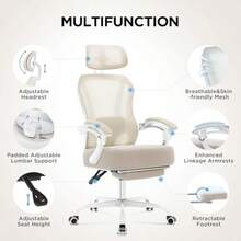 Ergonomic Office Chair With FootrestUltra Thick Reclining Office Desk Chair With Adjustable 2D Lumbar Port And Headrest Spring Cushion High Back Premium Mesh Computer Chair Office Chairs Cream - Beige - View 6