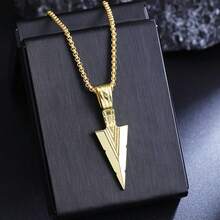 新款合金三角吊坠项链，复古不锈钢卫衣链，男士时尚单品 - 彩色 - 查看 3
