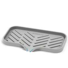 Silicone Kitchen Soap Tray, Sink Tray For Kitchen Counter/Soap Bottles, Sponge Holder And Organizer With Drain Spout, Grey, [Size: 9.5 X 5 Inch] - Xám - Xem 2