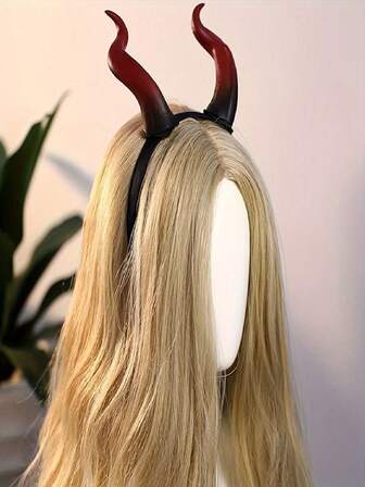 1pc Handmade Gothic Demon Horns Headband - Red And Black Contrast Design, Lightweight And Comfortable Costume Headpiece For Cosplay, Anime/Cartoon Parties And Photoshoots, Themed Events Accessory, Dramatic Headwear, Comfortable Fit