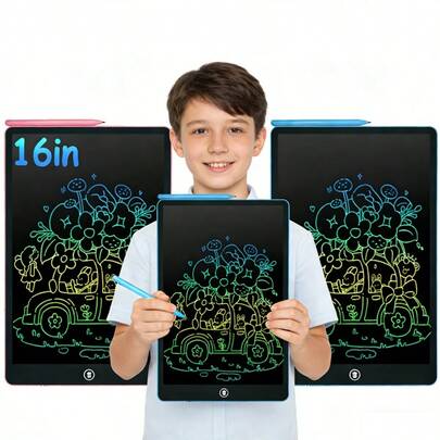 لوحة كتابة يدوية بشاشة LCD مقاس 16 بوصة مناسبة للأطفال - شاشة قابلة للمسح ، مثالية للتعلم والرسم وممارسة مهارات الكتابة - مناسبة للأولاد والبنات ، متوفرة باللون الوردي والأزرق والأسود ، مناسبة كهدايا مدرسية ، لوازم فنون إبداعية ، أعمال يدوية