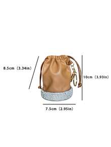 Bolso de cubo con cordón de estilo japonés minimalista, bolso de cubo ligero de mano para mujer, monedero de nailon casual, bolsa pequeña, monedero de cubo con cordón, monedero versátil de moda, estuche para auriculares, accesorio para guardar monedas - Dorado - Ver 8