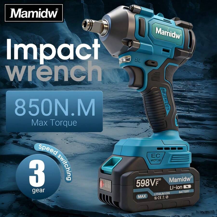 850N.M High Torque Cordless Electric Wrench/Screwdriver, Brushless Impact Wrench, Multi-Functional Woodworking Household DIY Auto Repair Tool, Compatible With Makita 18V Battery, Battery Not Included - Black - View 1