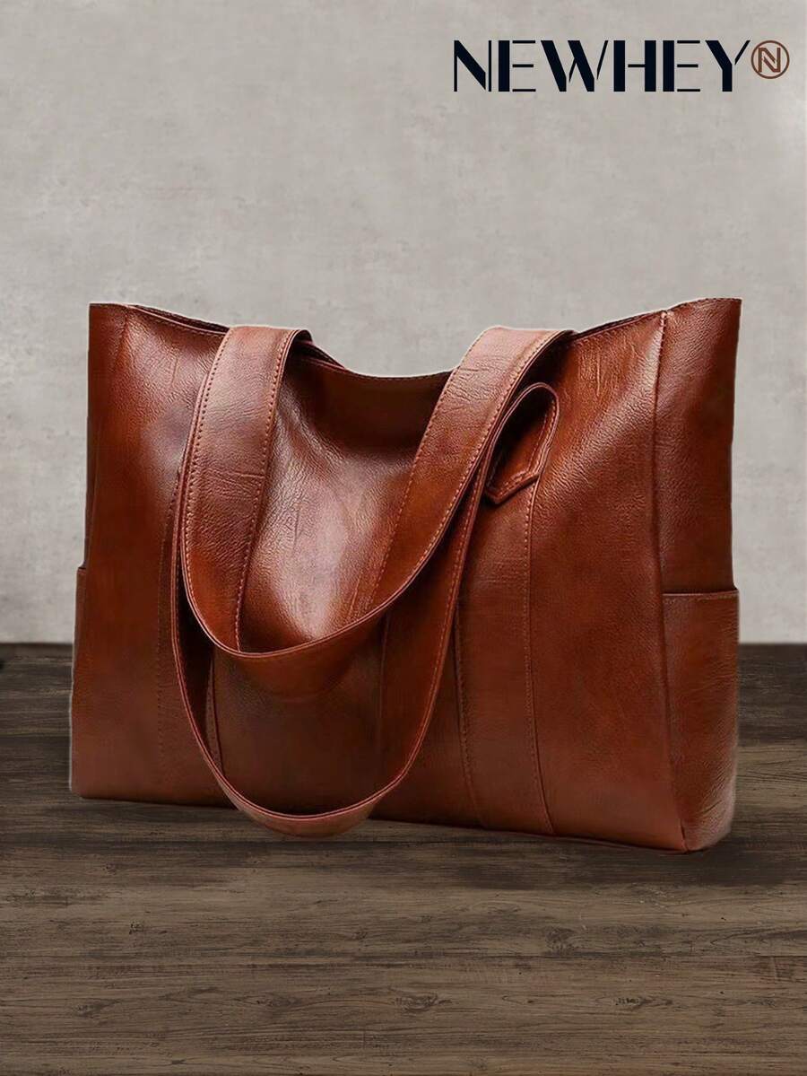 NEWHEY Men's Simple Handbag - PU Leather Shoulder Tote Bag, Fashionable Large Capacity Work Bag, Suitable For College Students, Office, Business Commute, Portable Shopping, Retro Style - Multicolor - View 1