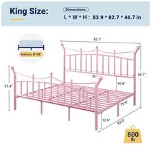 Allewie 14 Inches Twin/Full/Queen/King Size Metal Platform Bed Frame With Elegant Crown Headboard & Footboard, Sturdy Mattress Foundation With Under-Bed Storage, Easy Assembly, No Box Spring Needed, Pink - 粉色 - 查看 11