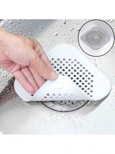 1pc Drain Hair Catcher With Suction Cup, Silicone Square Drain Cover For Shower, Anti Sink Clogging, Floor Cover Shower Drain Hair Outlet Filter, For Bathroom Tub And Kitchen, Bathroom Tools Home Bathroom Decor Fall Decor Back To School