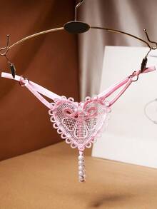 1 Piece Fashion Women Sexy Lingerie Erotic G-String Panties Butterfly Lingerie Crotchless Artificial Pearl String Thong, Ideal Gift Choice - 酒紅色 - 查看 4