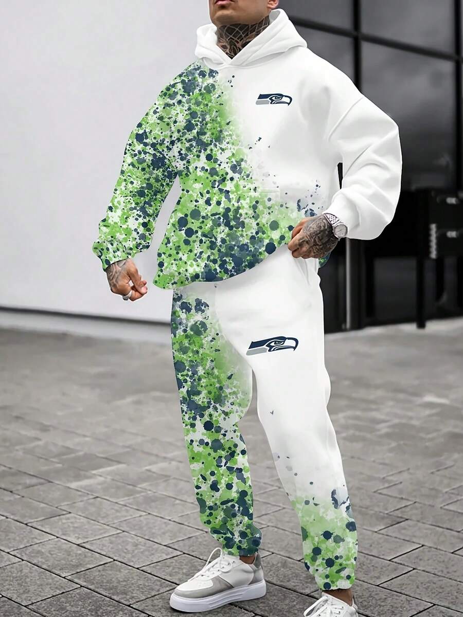 Seatt-Le Seahawks Casual Hoodie Jogging Sweatpants Tracksuit Set, Football Team Men's Tracksuit Set, Men's Game Day Hoodie Set - 彩色 - 查看 1