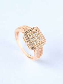 1枚925纯银镀白金复古方形水晶水钻戒指，奢华生日派对珠宝礼物（女士款）