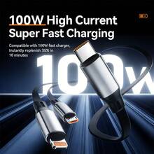 3-In-1 Retractable USB Cable, 100W 6A, Compatible With IPhone, Phones, Fast Charging & Data Transfer - Multicolor - View 2