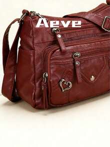 【轻便拉链斜挎包】优雅女士斜挎包，多口袋设计，人造革材质，轻巧纯色，可调节肩带，拉链封口，涤纶衬里，涂层饰边 - 提供黑色、灰色、红色、浅棕色可选 - 彩色 - 查看 9