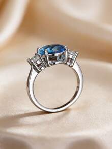 1pc Fashion Waterdrop Cut Blue Stone Ring Wedding Band Valentine's Day Jewelry Combining The Elegance Of The Main Stone With The Brilliance Of, Interpreting A Vintage Glamour Style, A Delicate Accessory To Light Up Your Outfit And Convey Unique Taste, For Teenager Women Christmas Gift Wedding Ring - Multicolor - View 7