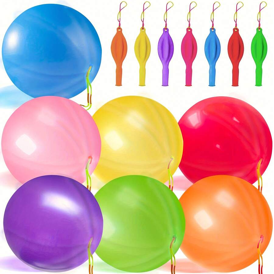 12pcs/Set 6g Neon Light Punch Balloons With Rubber Band Handles, Heavy Duty Balloons For Children's Birthday Decoration, Party, Outdoor Toys, Birthday Gifts - Multicolor - View 1