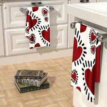 Valentine'S Day Heart Pattern Kitchen Towels| Polyester Dishcloth And Hand Towel, Suitable For Bathroom And Restaurant, Ideal For Interior Decoration, Party Decoration, Holiday Gift. 2pcs/4pcs/6pcs/8pcs/10pcs/12pcs,16*24inch - 多色6 - 查看 4