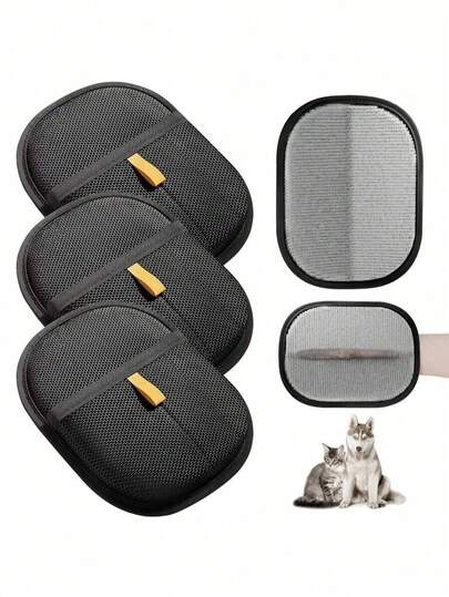 3pcs/1pc Pet Hair Cleaning Glove, Cat Hair Remover, Cat Grooming Tool, Cat Fur Removal Brush, Lint Remover, Double-Sided Dog Hair Brush, Anti-Static Pet Hair Removal Glove, Bi-Directional Brushing Design, Washable And Reusable, Suitable For Furniture, Bedding, Car Seats, Etc.