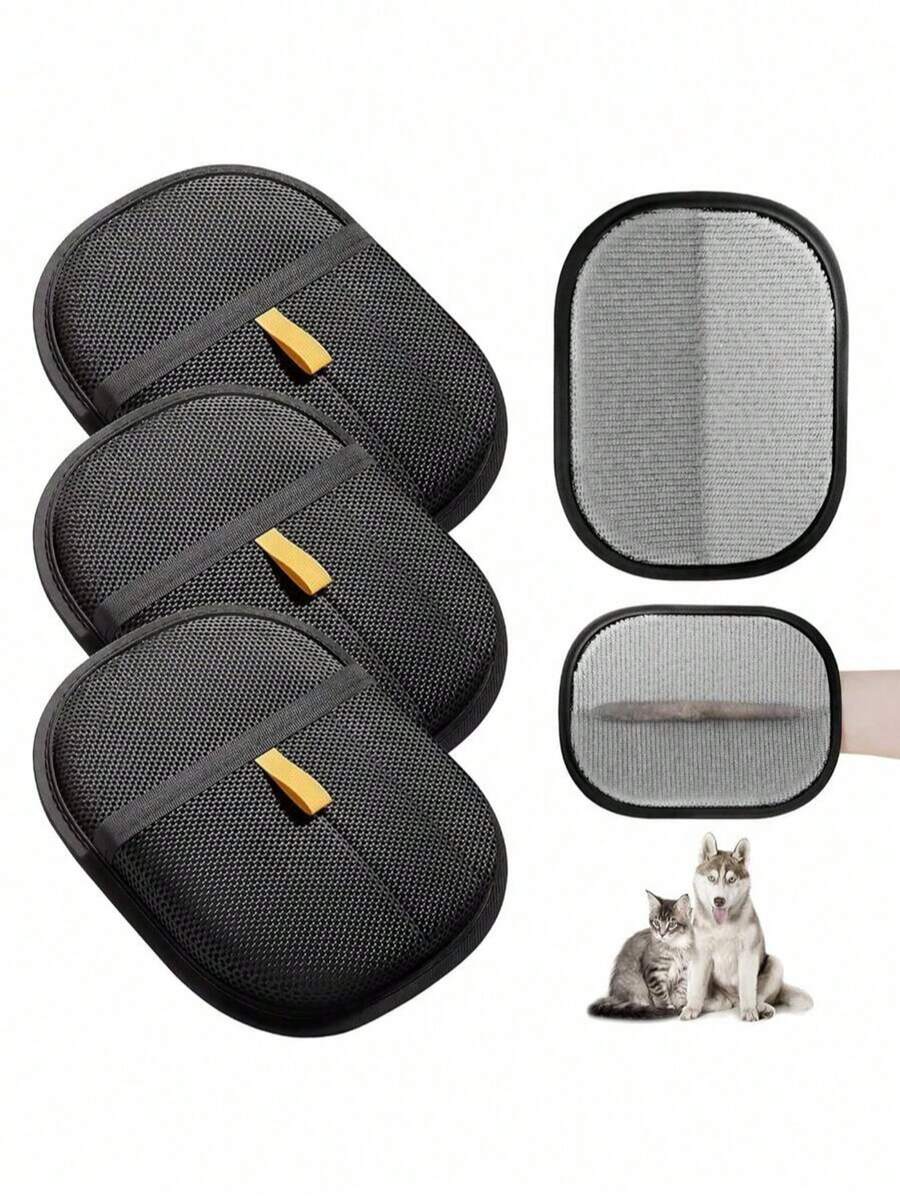 3只装宠物毛发清洁手套，猫毛清洁器，猫毛去除工具，猫咪美容手套，毛发去除刷，绒毛去除器，双面狗毛刷，静电宠物毛发去除手套，双向刷毛设计，可水洗重复使用，适用于家具、床单、汽车座椅等。