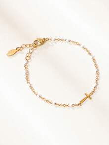 时尚波西米亚风真空镀层不锈钢十字架串珠手链，串珠数量随机 - 米珠手鍊 - 查看 13