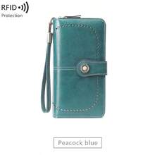 Cartera de embrague de moda 2025, cartera larga plegable vintage minimalista RFID de gran capacidad, cartera de mujer de unicolor con portacartas, cartera con cremallera multifunción con correa de muñeca, regalo para novia, madre, Halloween, Navidad