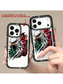 Étui de téléphone avec diamants double face représentant l'aigle mexicain, compatible avec les modèles 17/17 Air/17 Pro/17 Pro Max, 16/16 Plus/16 Pro/16 Pro Max, 15/15 Plus/15 Pro/15 Pro Max, 13/12/11/8/7/XR/XS/XS Max, étui de téléphone avec diamants, double face - Noir - Voir 2